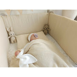 Aparatoare pentru patut, Qmini, Din muselina dubla, 180x30 cm, Cu panglici, Din material certificat Oeko Tex Standard 100, Warm Beige