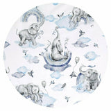 Aparatoare pentru patut, Qmini, Tip rulou, Cu husa detasabila, Lungime 180 cm, Din bumbac certificat Oeko Tex Standard 100, Elephants on Rainbow Blue