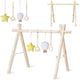 Arcada de activitati Montessori, Lionelo, Anis, Din lemn de pin, Jucarii plus, 4 jucarii suspendate, Stimuleaza simturile, Pliere rapida, 0+ luni, Multicolor