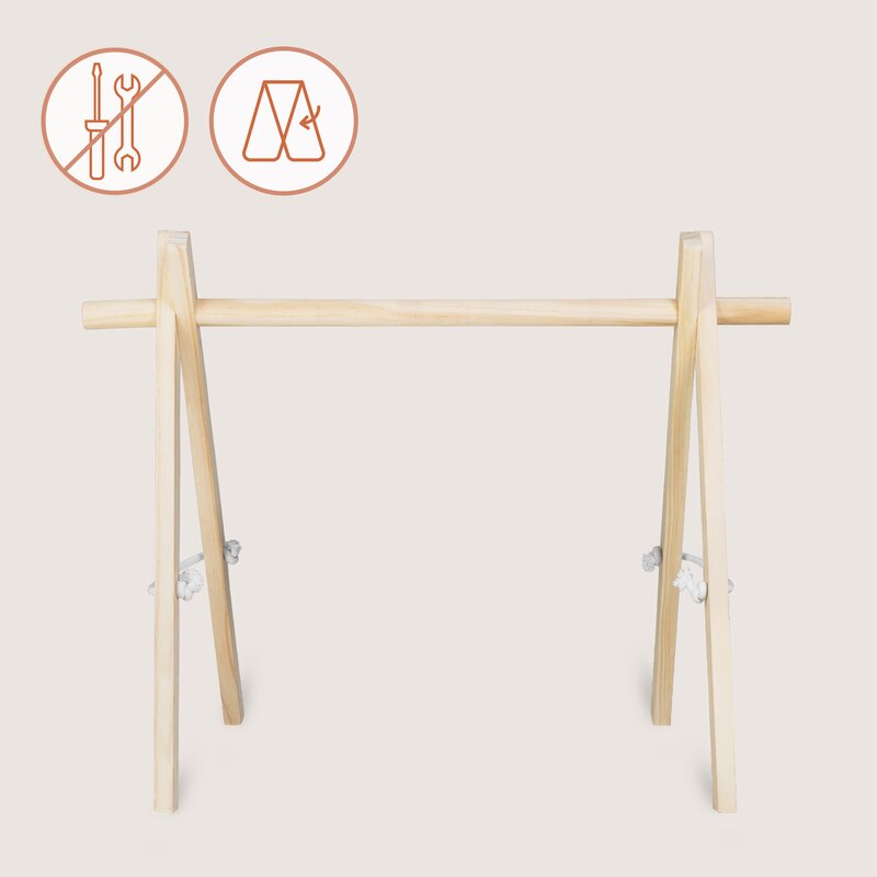 Arcada de activitati Montessori, Lionelo, Anis, Din lemn de pin, Jucarii plus, 4 jucarii suspendate, Stimuleaza simturile, Pliere rapida, 0+ luni, Multicolor