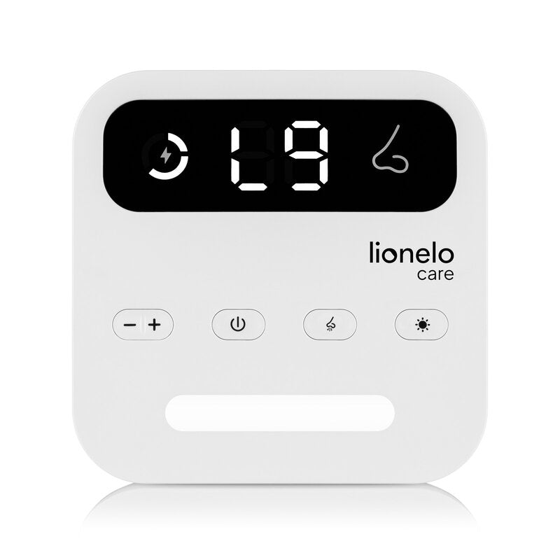 Aspirator nazal electric, Lionelo, Babyair Flow, Multifunctional, 9 trepte de aspirare, Functionare wireless pana la 2.5 h, Silentios, Functie de lampa, 3 varfuri din silicon, Perie de curatare inclusa, Cablu de incarcare USB-C, Alb