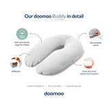 Doomoo - Perna mare pentru gravide si bebelusi 3 in 1, bumbac organic Buddy Leaves Aqua Green