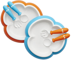 BabyBjorn - 2 Seturi hranire: farfurie, lingurita si furculita pentru bebe, Orange/ Turquoise