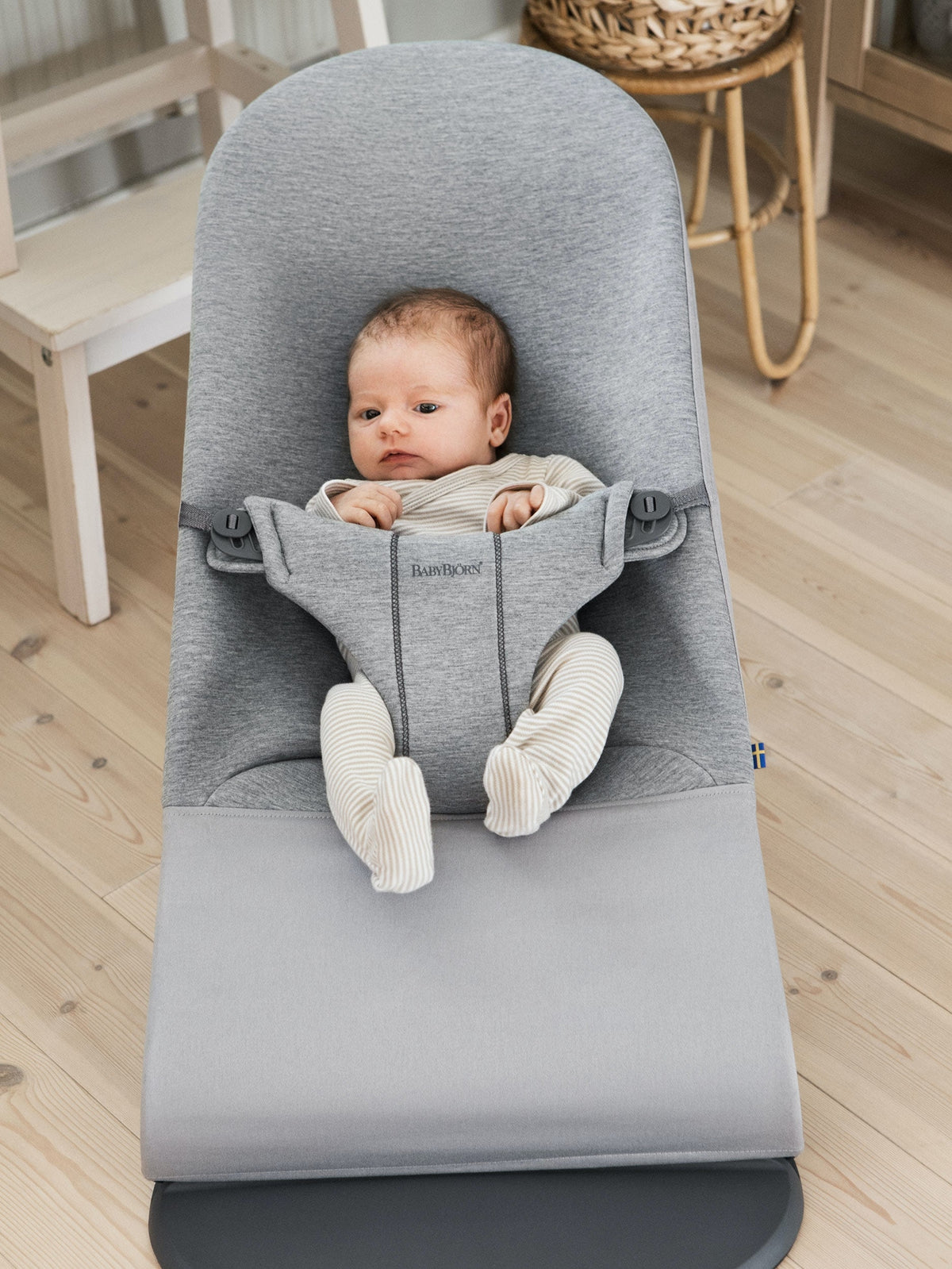 BabyBjorn - Balansoar Bliss Light Grey, 3D Jersey, cu bara de jucarii
