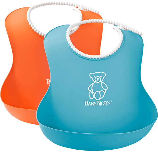 BabyBjorn - Set 2 bavete Soft Bib, Orange/Turquoise - gogobaby.ro