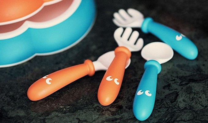BabyBjorn – Set Lingurite si Furculite pentru bebelusi (4 bucati), Orange/Turquoise - gogobaby.ro