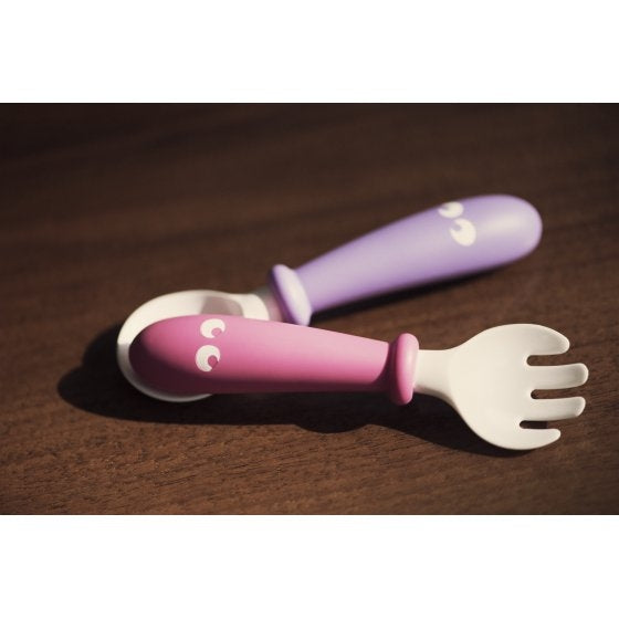 BabyBjorn – Set Lingurite si Furculite pentru bebelusi (4 bucati), Pink/Purple - gogobaby.ro