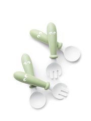BabyBjorn - Set Lingurite si Furculite pentru bebelusi (4 bucati), Powder Green