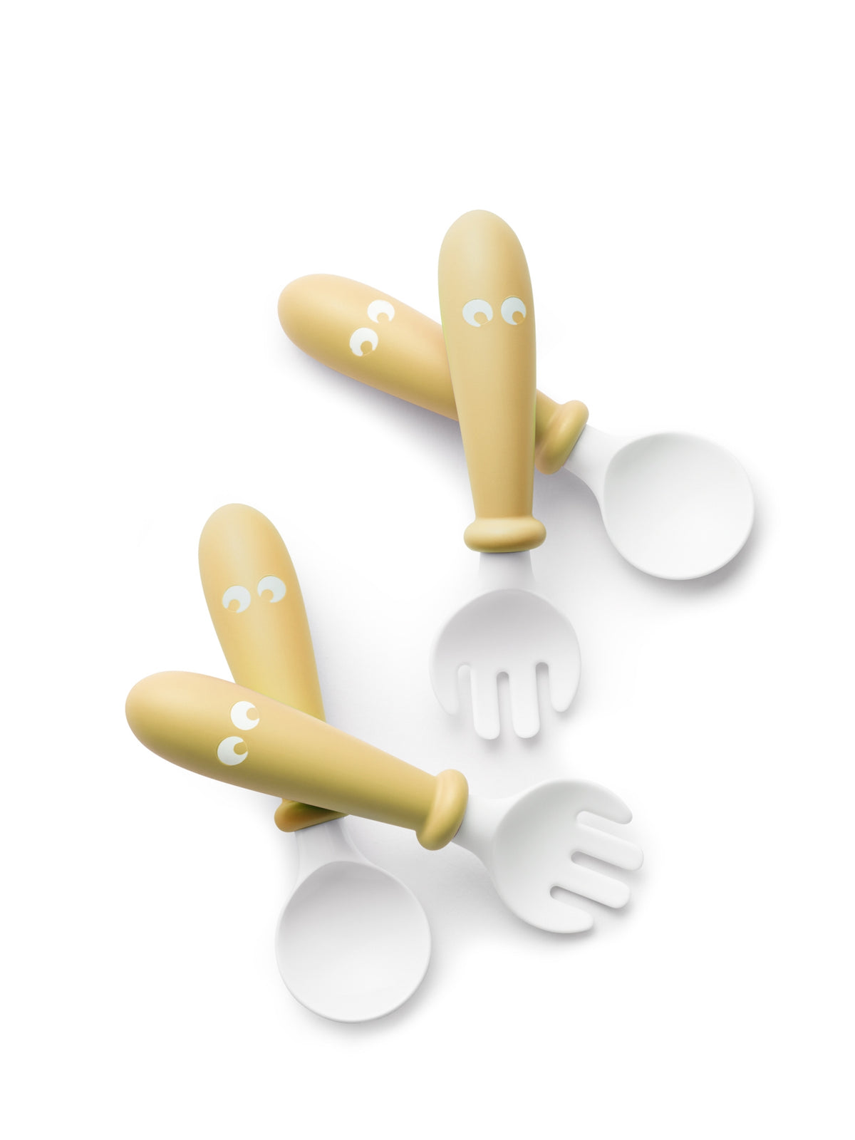 BabyBjorn - Set Lingurite si Furculite pentru bebelusi (4 bucati), Powder Yellow - gogobaby.ro