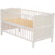 Patut din lemn bebe, Transformabil si pentru junior, 140x70 cm, Din lemn de pin si mdf, Stabil si rezistent, Inaltime saltea reglabila pe 3 nivele, Laterala cu 3 bete detasabile, EN716-1, EN716-2, Alb, Babyneeds, Nadia