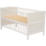 Patut din lemn bebe, Transformabil si pentru junior, 140x70 cm, Din lemn de pin si mdf, Stabil si rezistent, Inaltime saltea reglabila pe 3 nivele, Laterala cu 3 bete detasabile, EN716-1, EN716-2, Alb, Babyneeds, Nadia