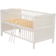 Patut din lemn bebe, Transformabil si pentru junior, 140x70 cm, Din lemn de pin si mdf, Stabil si rezistent, Inaltime saltea reglabila pe 3 nivele, Laterala cu 3 bete detasabile, EN716-1, EN716-2, Alb, Babyneeds, Nadia