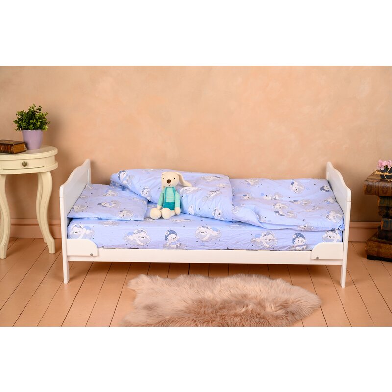 Patut din lemn bebe, Transformabil si pentru junior, 140x70 cm, Din lemn de pin si mdf, Stabil si rezistent, Inaltime saltea reglabila pe 3 nivele, Laterala cu 3 bete detasabile, EN716-1, EN716-2, Alb, Babyneeds, Nadia - gogobaby.ro