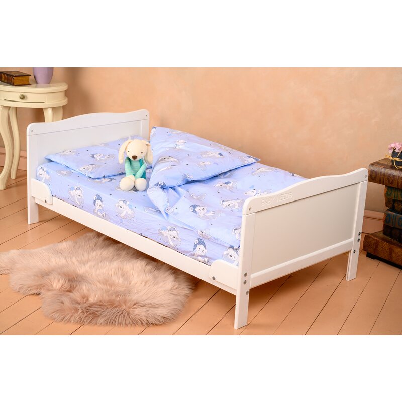 Patut din lemn bebe, Transformabil si pentru junior, 140x70 cm, Din lemn de pin si mdf, Stabil si rezistent, Inaltime saltea reglabila pe 3 nivele, Laterala cu 3 bete detasabile, EN716-1, EN716-2, Alb, Babyneeds, Nadia - gogobaby.ro