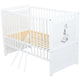 Patut din lemn bebe, Transformabil si pentru junior, 120x60 cm, Multifunctional, Din lemn de pin si mdf, Stabil si rezistent, Inaltime saltea reglabila pe 3 nivele, Laterala cu 3 bete detasabile, EN716-1, EN716-2, Alb, Babyneeds, Nadia II, Girafa