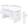 Patut din lemn bebe, Transformabil si pentru junior, 120x60 cm, Multifunctional, Din lemn de pin si mdf, Stabil si rezistent, Inaltime saltea reglabila pe 3 nivele, Laterala cu 3 bete detasabile, EN716-1, EN716-2, Alb, Babyneeds, Nadia II, Girafa