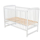 Patut din lemn bebe, 120x60 cm, Din lemn de pin, Stabil si rezistent, Inaltime saltea reglabila pe 3 nivele, Laterala cu 3 bete detasabile, EN716-1, EN716-2, Alb, Babyneeds, Ola