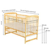 Patut din lemn bebe, 120x60 cm, Din lemn de pin, Stabil si rezistent, Inaltime saltea reglabila pe 3 nivele, Laterala cu 3 bete detasabile, EN716-1, EN716-2, Natur, Babyneeds, Ola + Saltea 12 cm