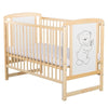 Patut din lemn bebe, 120x60 cm, Cu laterala culisanta, Din lemn de pin si mdf, Stabil si rezistent, Inaltime saltea reglabila pe 3 nivele, Laterala cu 3 bete detasabile, EN716-1, EN716-2, Natur, Babyneeds, Timmi + Saltea 12 cm