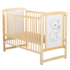 Patut din lemn bebe, 120x60 cm, Cu laterala culisanta, Din lemn de pin si mdf, Stabil si rezistent, Inaltime saltea reglabila pe 3 nivele, Laterala cu 3 bete detasabile, EN716-1, EN716-2, Natur, Babyneeds, Timmi + Saltea 12 cm