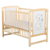 Patut din lemn bebe, 120x60 cm, Cu laterala culisanta, Din lemn de pin si mdf, Stabil si rezistent, Inaltime saltea reglabila pe 3 nivele, Laterala cu 3 bete detasabile, EN716-1, EN716-2, Natur, Babyneeds, Timmi + Saltea 12 cm