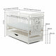 Patut din lemn bebe, 120x60 cm, Cu sertar cu capac, Din lemn de pin si mdf, Stabil si rezistent, Inaltime saltea reglabila pe 3 nivele, Laterala cu 3 bete detasabile, EN716-1, EN716-2, Alb, Babyneeds, Timmi