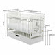 Patut din lemn bebe, 120x60 cm, Cu sertar cu capac, Din lemn de pin si mdf, Stabil si rezistent, Inaltime saltea reglabila pe 3 nivele, Laterala cu 3 bete detasabile, EN716-1, EN716-2, Alb, Babyneeds, Timmi Girafa