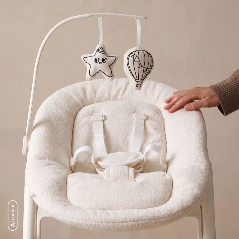 Balansoar, Lionelo, Celia Close&Cosy, Manual, Cu 2 pozitii de inclinare, Cu centuri de siguranta in 5 puncte, Bara cu jucarii inclusa, Baza din lemn de fag, Husa detasabila si lavabila, Pana la 9 kg, Alb
