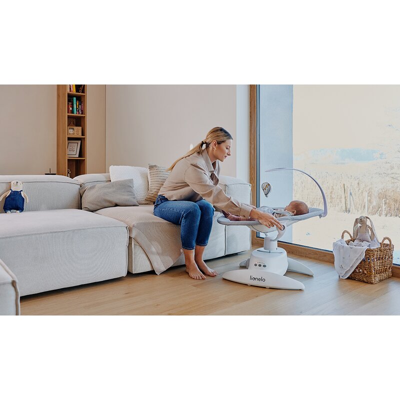 Balansoar, Lionelo, Iris, 2 in 1, Rotire 360 grade, Electric, Cu 3 moduri de leganare, Cu 5 trepte de viteza, Cu 3 pozitii de inclinare, 12 melodii, Silentios, Pana la 9 kg, Bej - gogobaby.ro