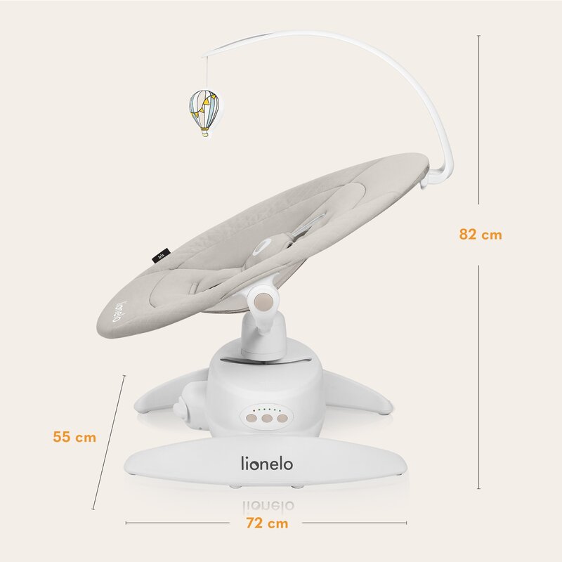 Balansoar, Lionelo, Iris, 2 in 1, Rotire 360 grade, Electric, Cu 3 moduri de leganare, Cu 5 trepte de viteza, Cu 3 pozitii de inclinare, 12 melodii, Silentios, Pana la 9 kg, Bej - gogobaby.ro