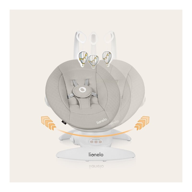 Balansoar, Lionelo, Iris, 2 in 1, Rotire 360 grade, Electric, Cu 3 moduri de leganare, Cu 5 trepte de viteza, Cu 3 pozitii de inclinare, 12 melodii, Silentios, Pana la 9 kg, Bej - gogobaby.ro