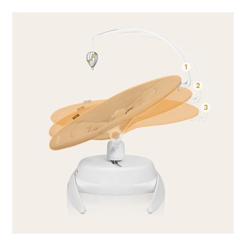 Balansoar, Lionelo, Iris, 2 in 1, Rotire 360 grade, Electric, Cu 3 moduri de leganare, Cu 5 trepte de viteza, Cu 3 pozitii de inclinare, 12 melodii, Silentios, Pana la 9 kg, Bej - gogobaby.ro