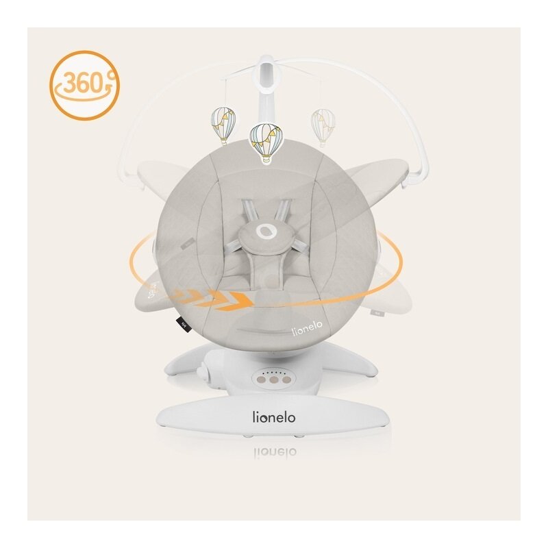 Balansoar, Lionelo, Iris, 2 in 1, Rotire 360 grade, Electric, Cu 3 moduri de leganare, Cu 5 trepte de viteza, Cu 3 pozitii de inclinare, 12 melodii, Silentios, Pana la 9 kg, Bej - gogobaby.ro
