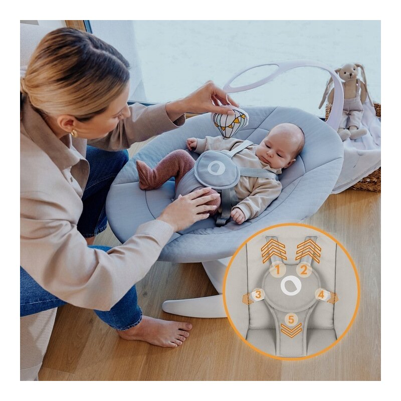 Balansoar, Lionelo, Iris, 2 in 1, Rotire 360 grade, Electric, Cu 3 moduri de leganare, Cu 5 trepte de viteza, Cu 3 pozitii de inclinare, 12 melodii, Silentios, Pana la 9 kg, Bej