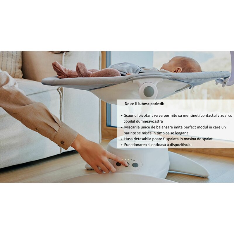 Balansoar, Lionelo, Iris, 2 in 1, Rotire 360 grade, Electric, Cu 3 moduri de leganare, Cu 5 trepte de viteza, Cu 3 pozitii de inclinare, 12 melodii, Silentios, Pana la 9 kg, Bej - gogobaby.ro