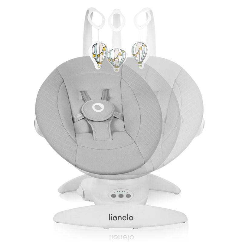 Balansoar, Lionelo, Iris, 2 in 1, Rotire 360 grade, Electric, Cu 3 moduri de leganare, Cu 5 trepte de viteza, Cu 3 pozitii de inclinare, Pana la 9 kg, Gri