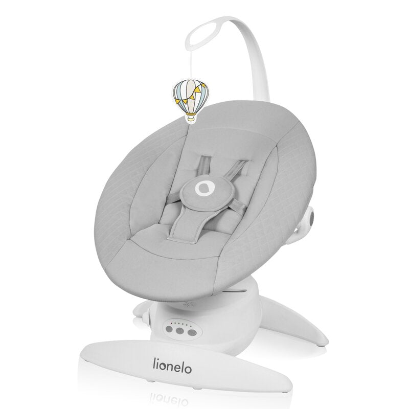Balansoar, Lionelo, Iris, 2 in 1, Rotire 360 grade, Electric, Cu 3 moduri de leganare, Cu 5 trepte de viteza, Cu 3 pozitii de inclinare, Pana la 9 kg, Gri