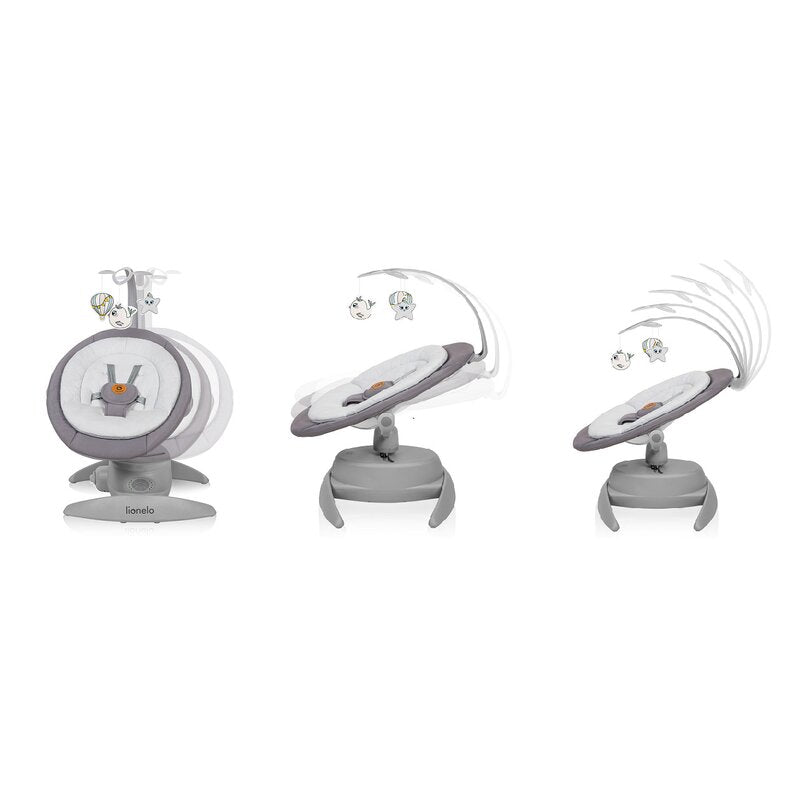 Balansoar, Lionelo, Mell, 2 in 1, Rotire 360 grade, Electric, Cu 3 moduri de leganare, Cu 5 trepte de viteza, Cu 3 pozitii de inclinare, Cu timer, 12 melodii si 2 sunete ale naturii, Pana la 9 kg, Gri - gogobaby.ro