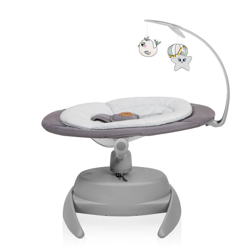 Balansoar, Lionelo, Mell, 2 in 1, Rotire 360 grade, Electric, Cu 3 moduri de leganare, Cu 5 trepte de viteza, Cu 3 pozitii de inclinare, Cu timer, 12 melodii si 2 sunete ale naturii, Pana la 9 kg, Gri