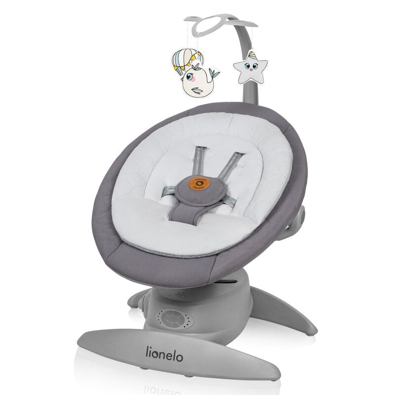 Balansoar, Lionelo, Mell, 2 in 1, Rotire 360 grade, Electric, Cu 3 moduri de leganare, Cu 5 trepte de viteza, Cu 3 pozitii de inclinare, Cu timer, 12 melodii si 2 sunete ale naturii, Pana la 9 kg, Gri - gogobaby.ro