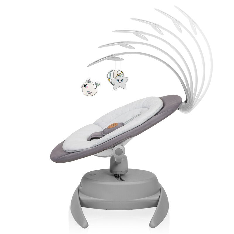 Balansoar, Lionelo, Mell, 2 in 1, Rotire 360 grade, Electric, Cu 3 moduri de leganare, Cu 5 trepte de viteza, Cu 3 pozitii de inclinare, Cu timer, 12 melodii si 2 sunete ale naturii, Pana la 9 kg, Gri - gogobaby.ro
