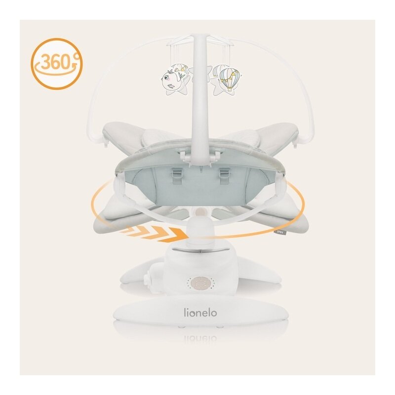 Balansoar, Lionelo, Mell, 2 in 1, Rotire 360 grade, Electric, Cu 3 moduri de leganare, Cu 5 trepte de viteza, Cu 3 pozitii de inclinare, Cu timer, 12 melodii si 2 sunete ale naturii, Pana la 9 kg, Bej - gogobaby.ro