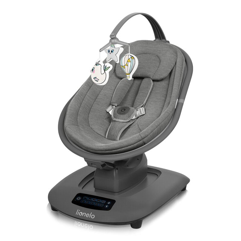 Balansoar si sezlong, Lionelo, Blossom, 5 melodii, 5 moduri de balansare, Cu jucarii, Husa respirabila, 60% bambus, Cu telecomanda, Reglare pozitie scaun pentru somn, Pana la 9 kg, Gri - gogobaby.ro