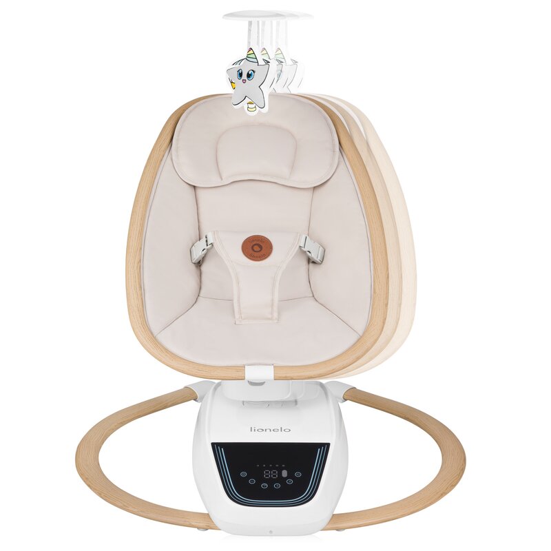 Balansoar si sezlong, Lionelo, Olivia, 2 in 1, Electric, Cu leganare 3D, 5 moduri de balansare in mai multe directii, Cu 13 melodii, Scaun pivotant la 180 grade, Reglabil, Cu arcada jucarii, Bej