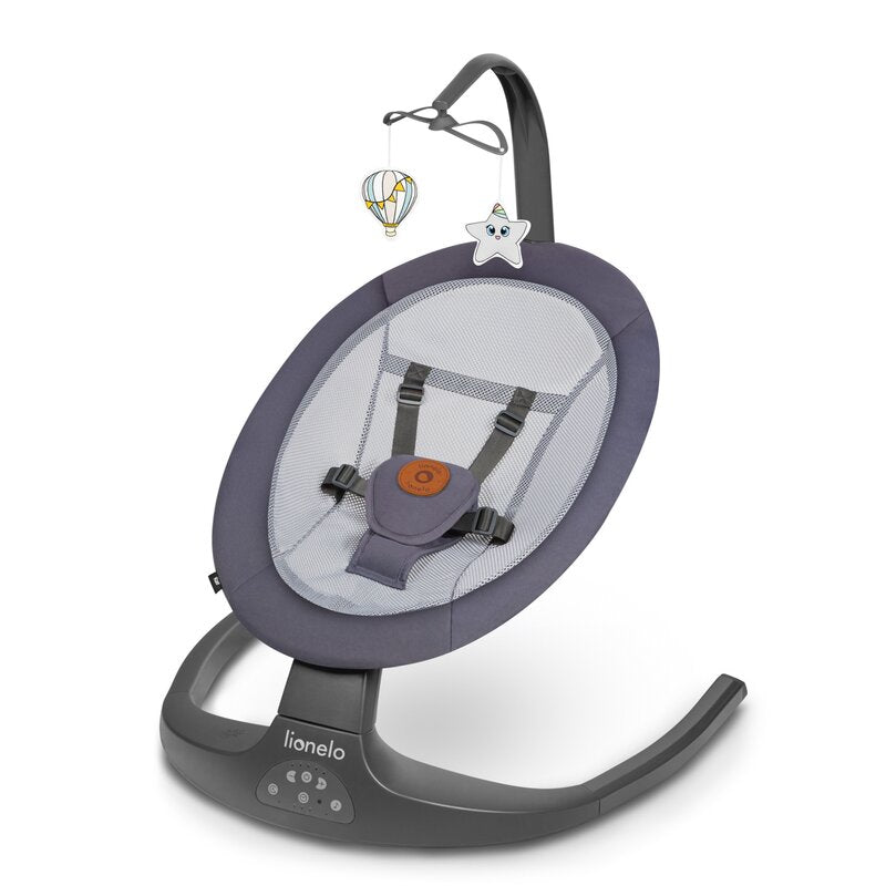 Balansoar si sezlong, Lionelo, Ralf, 2 in 1, Electric, Cu telecomanda si cablu USB, Cu miscare laterala de balansare si 5 niveluri diferite de viteza, Cu 12 melodii, Gri Grafit, Resigilat