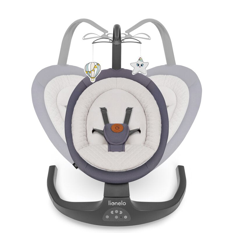 Balansoar si sezlong, Lionelo, Ralf, 2 in 1, Electric, Cu telecomanda si cablu USB, Cu miscare laterala de balansare si 5 niveluri diferite de viteza, Cu 12 melodii, Gri Grafit, Resigilat
