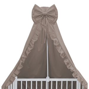 Baldachin, MimiNu, Pentru patut, Cu funda si volanas, 210x145 cm, Material certificat Oeko Tex Standard 100, Colectia Royal, Mocha