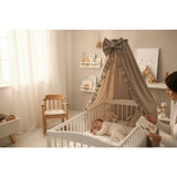 Baldachin, MimiNu, Pentru patut, Cu funda si volanas, 210x145 cm, Material certificat Oeko Tex Standard 100, Colectia Royal, Mocha