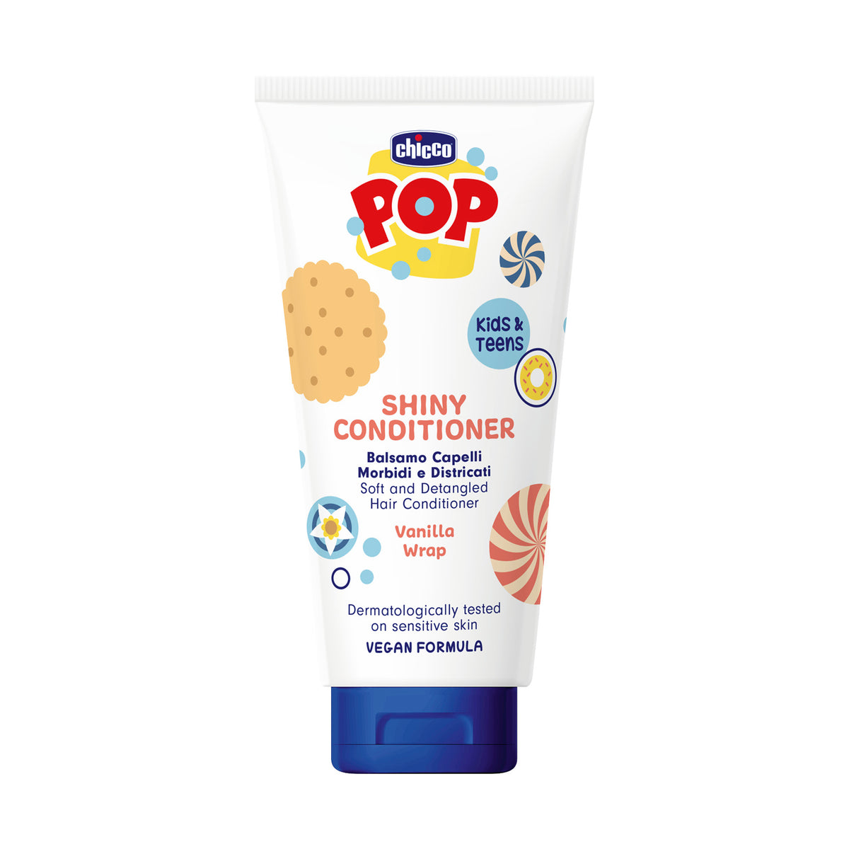 Balsam pentru un par stralucitor, Chicco POP cu aroma de prajitura cu vanilie, formula vegana, pentru copii si adolescenti, 150 ml - gogobaby.ro