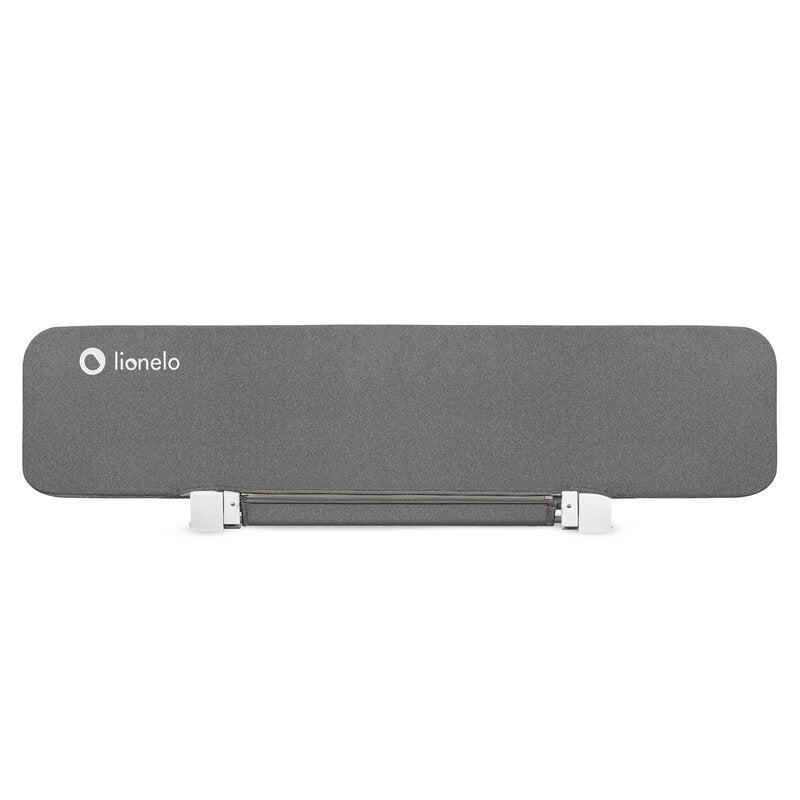 Bariera de protectie pentru pat, Lionelo, Lora XL, Pliabila, Sistem de blocare StandSafe, Geanta de transport inclusa, 150x46 cm, Conform cu BS 7972:2001+A1:2009, Gri